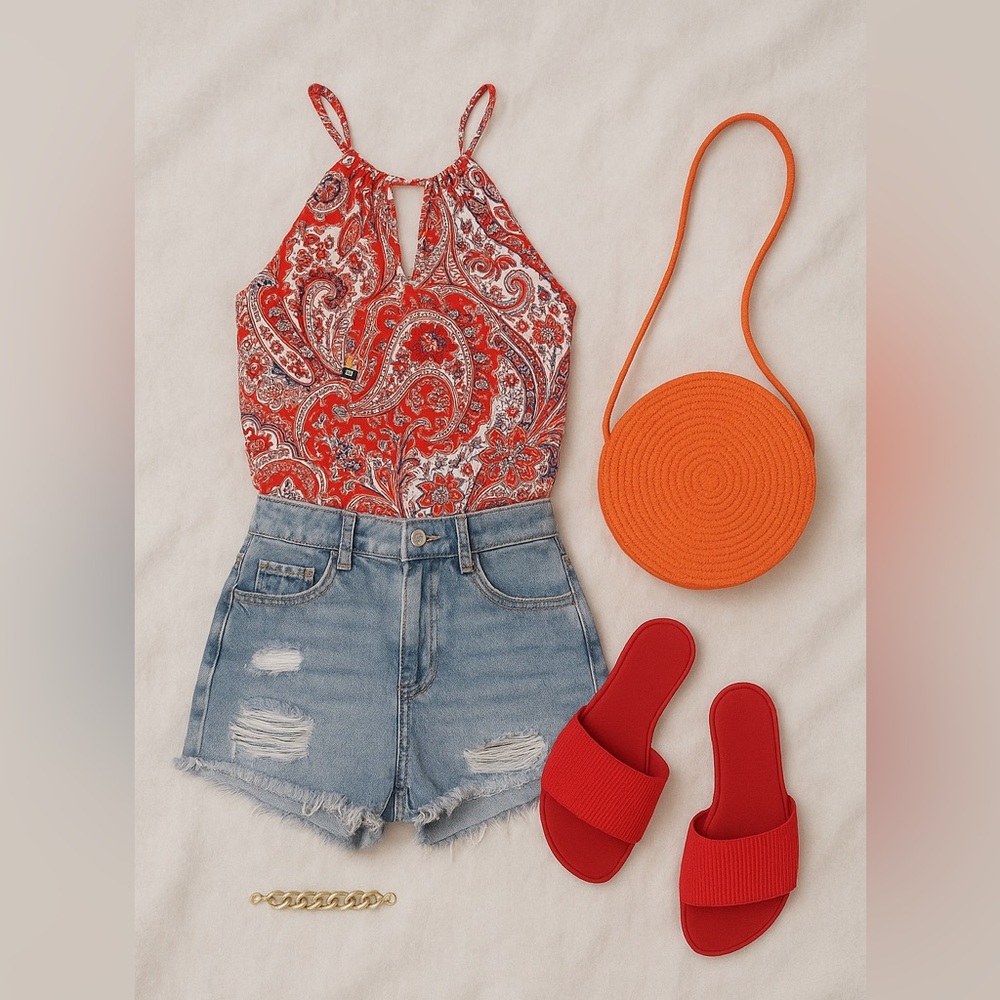 Red Casual Open Toe Flat Summer Shoes Sandals - Picture 2 of 5